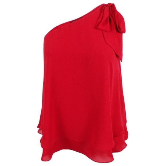 INC International Concepts Tops - INC Red One Shoulder w/Bow Layered Blouse Size 8